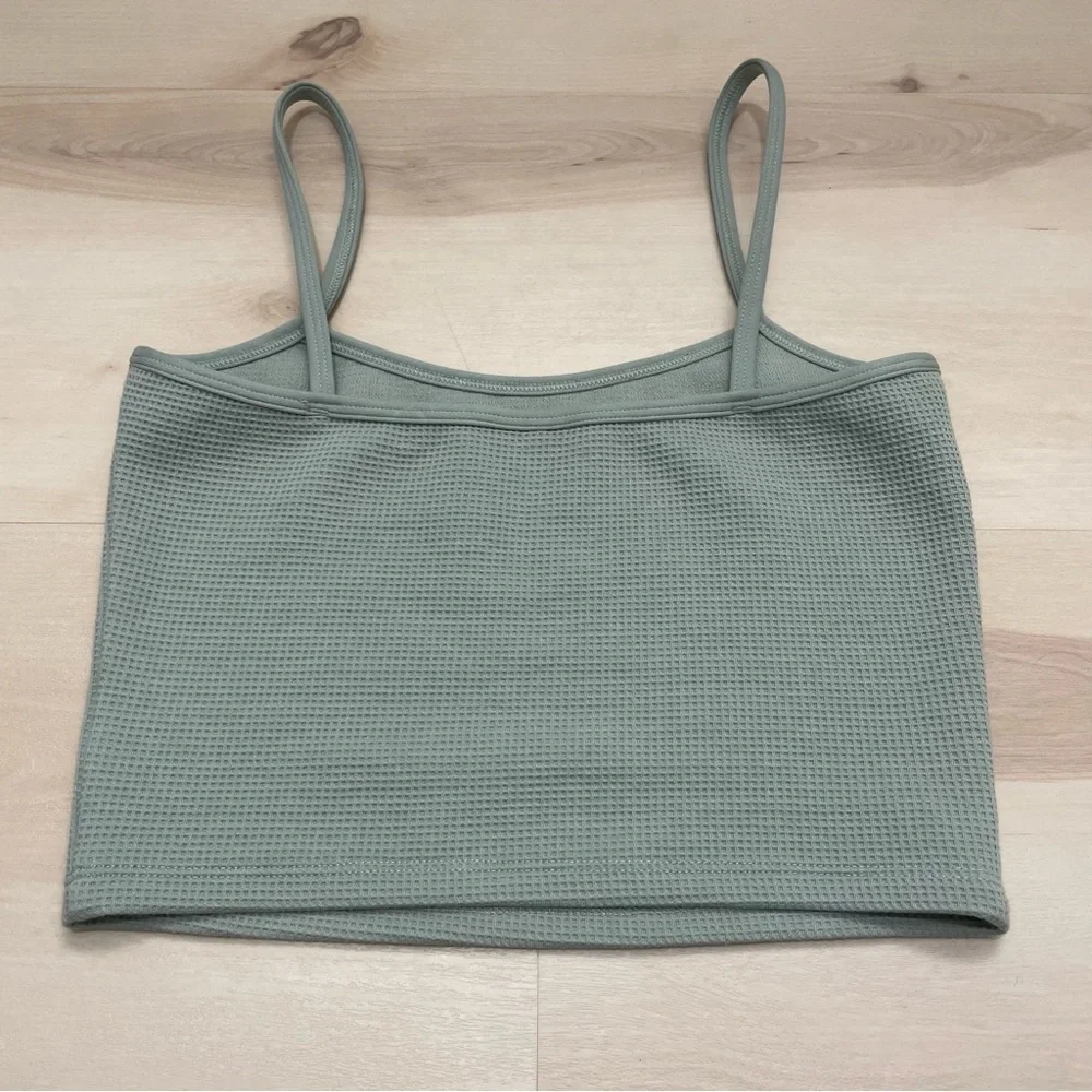EUC AYBL Waffle Crop Vest Tank Spaghetti Strap Sage Green Women's Size XS - Picture 6 of 7